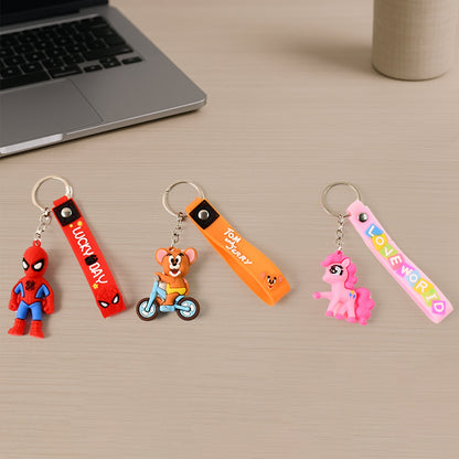 Cartoon Silicone Keychain – Cute 3D Character Bag Charm – close-up
