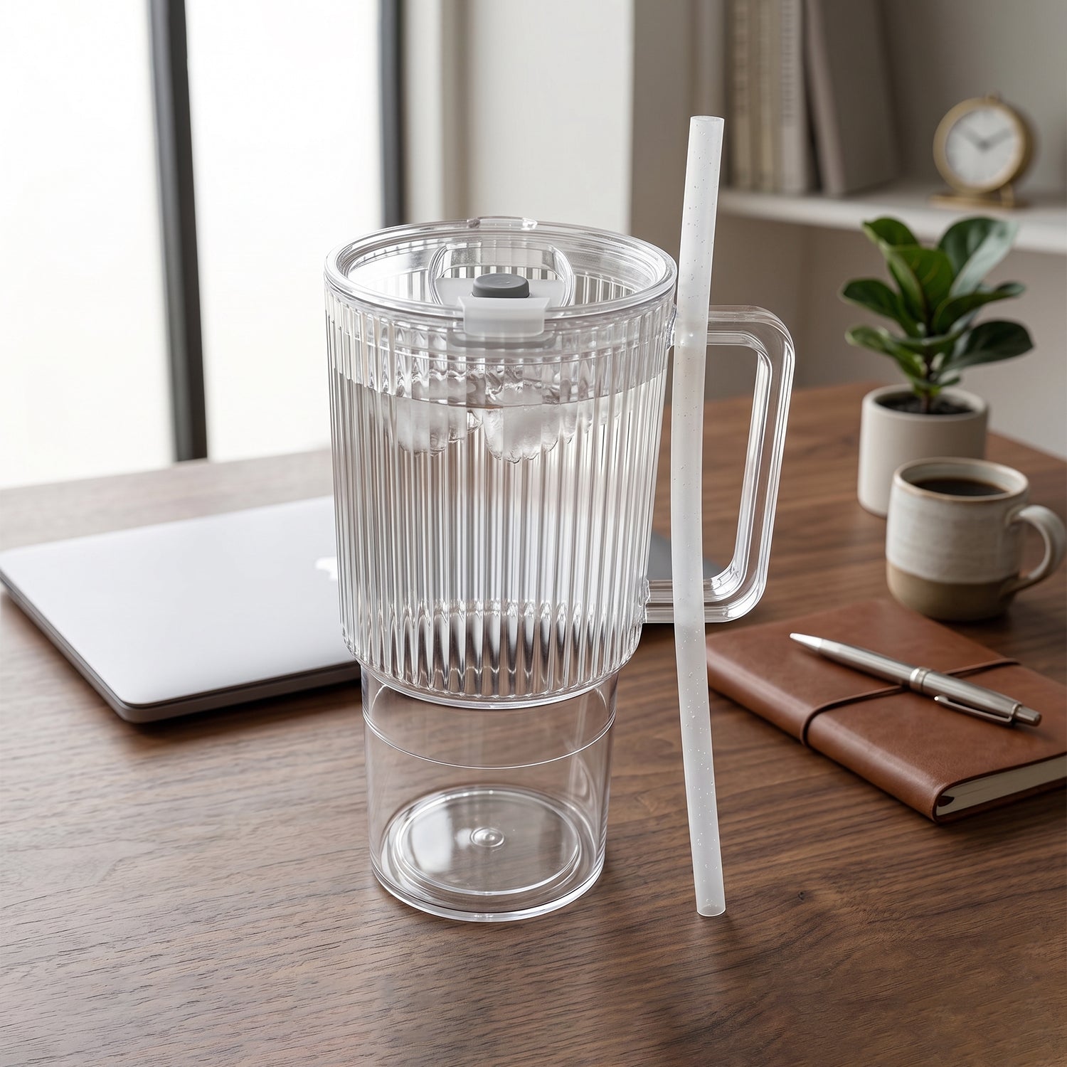 Kids Tumbler 900ml with Handle Lid and Straw Ribbed Water Sipper Cup (1 Pc) view 3