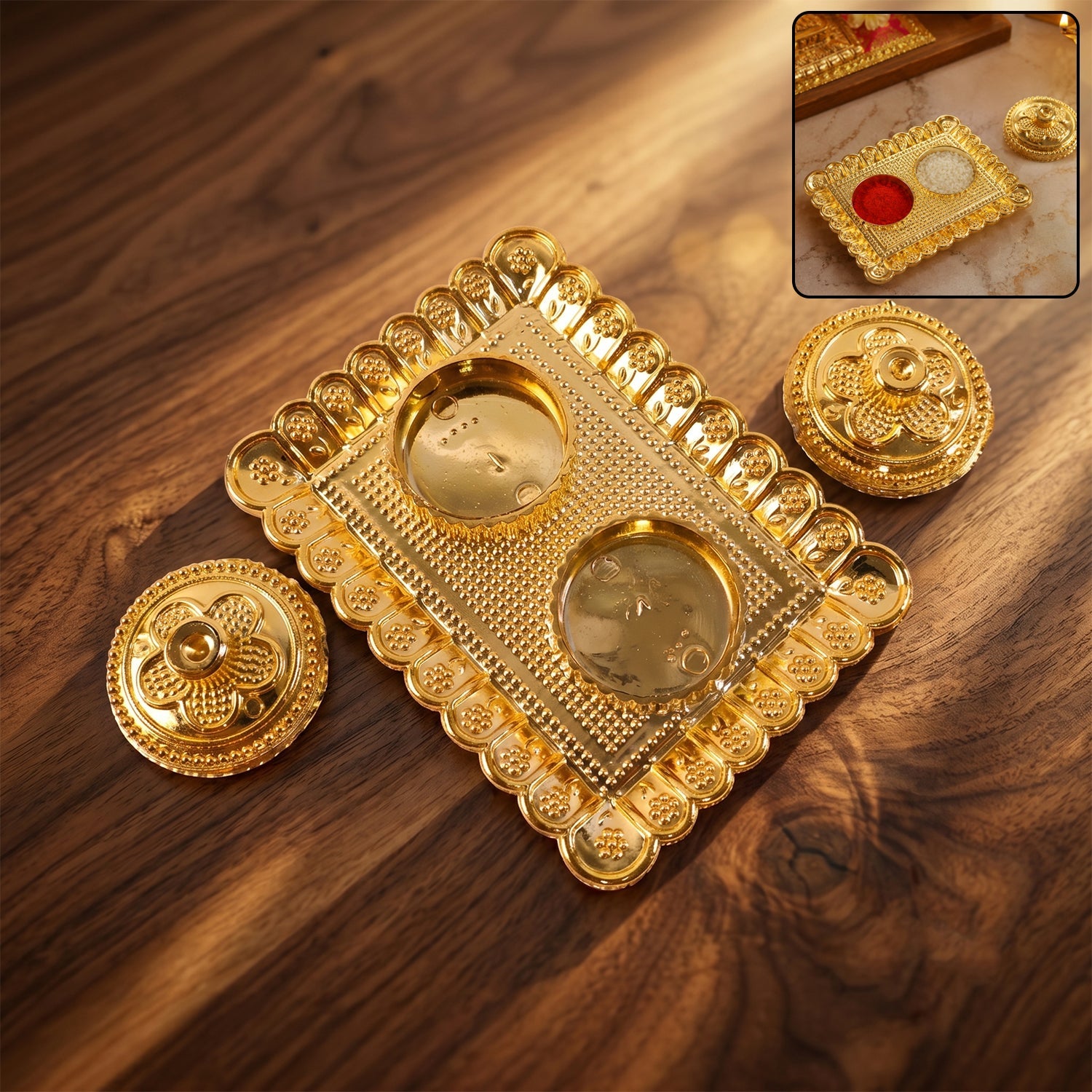 Square kankavati kumkum holder golden