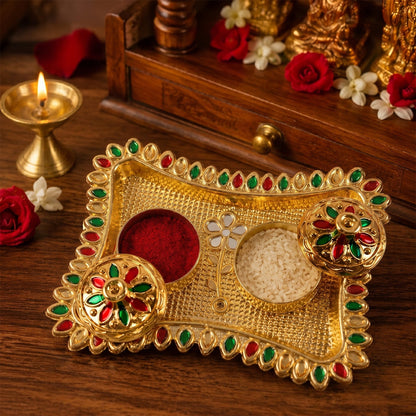 Rectangular kankavati kumkum holder meenakari