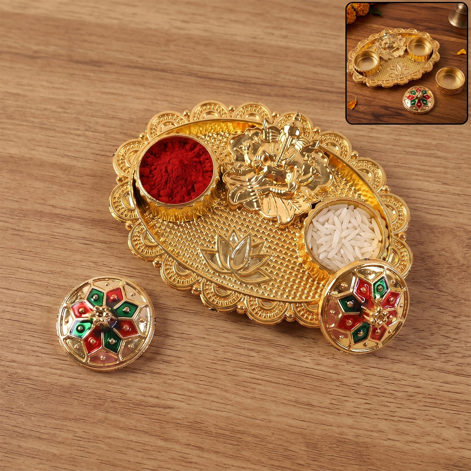 Ganesh kankavati white bg pooja essentials