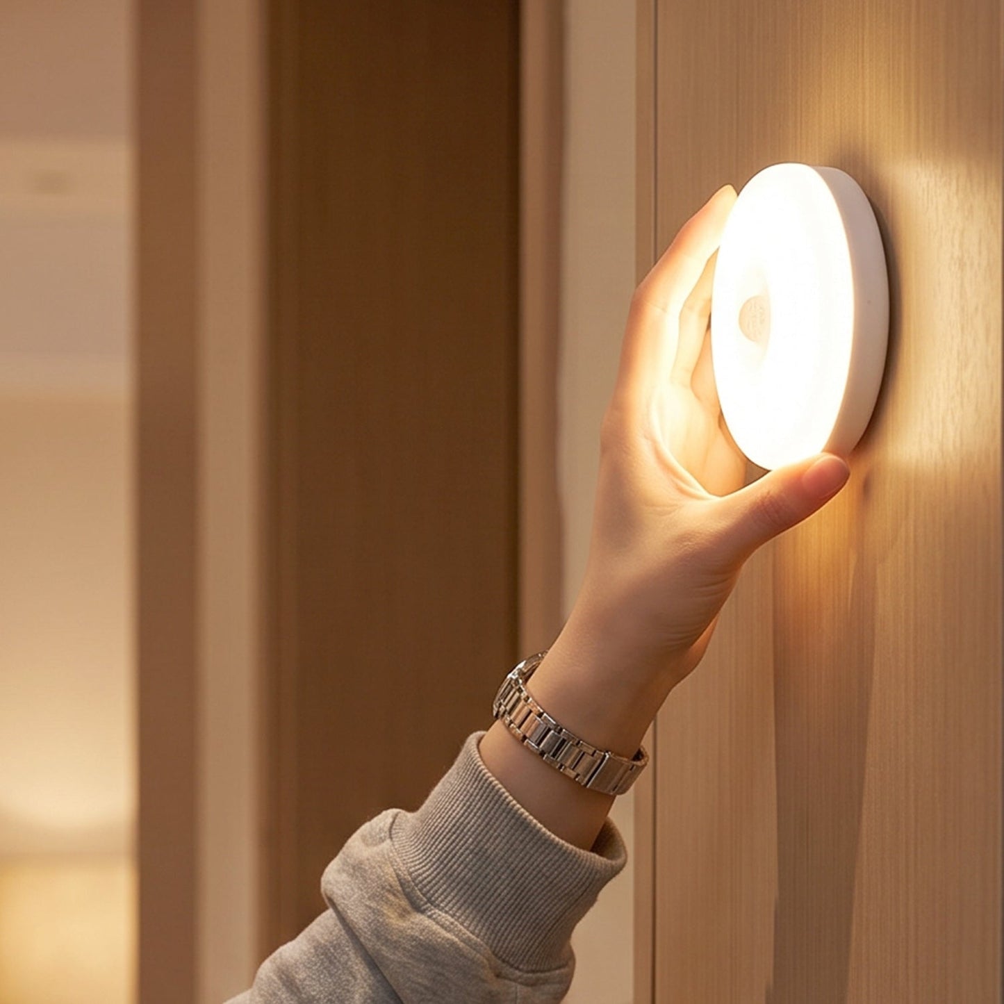Adhesive LED sensor light for dark rooms and passageways