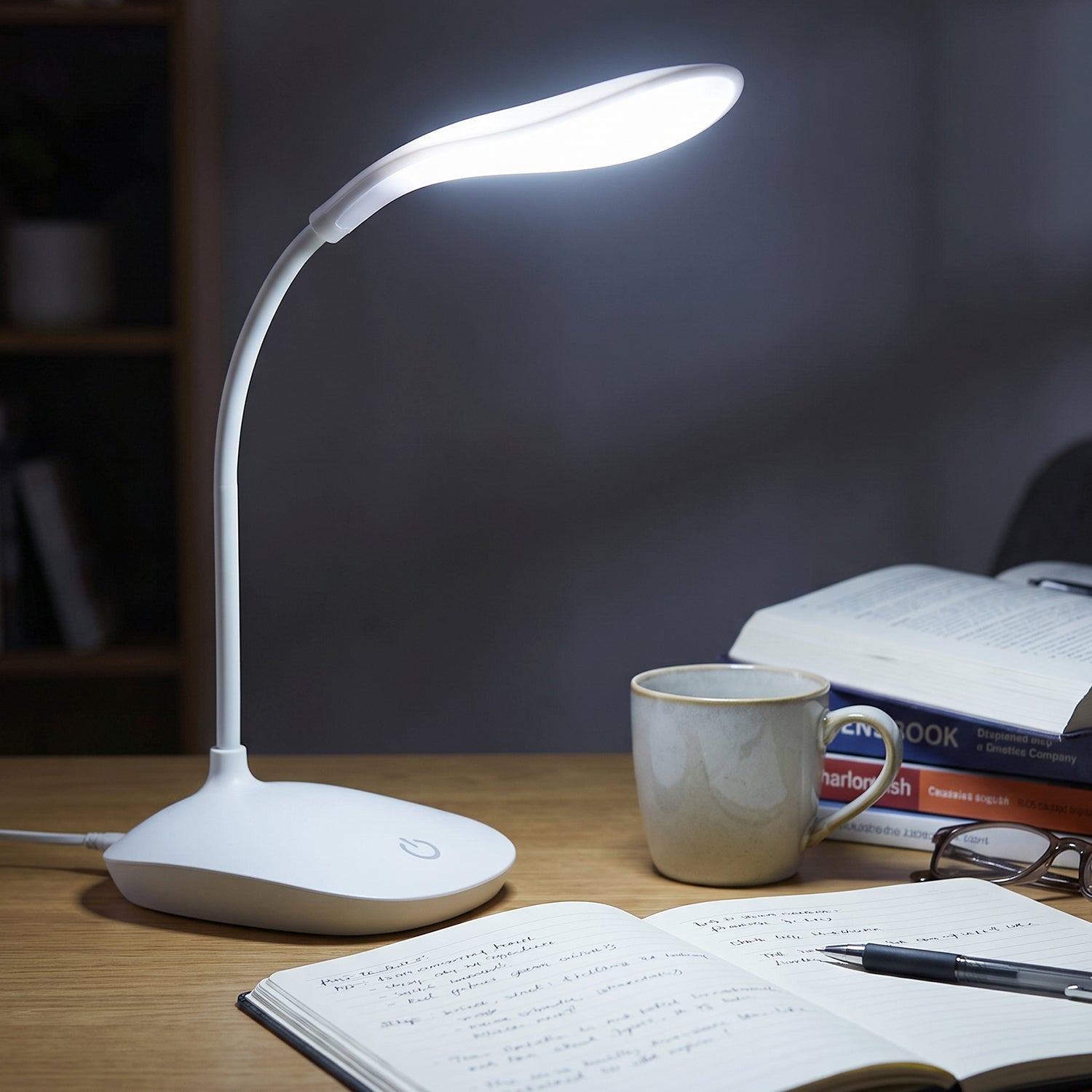 Flexible desk lamp with dimmable LED light for work and reading