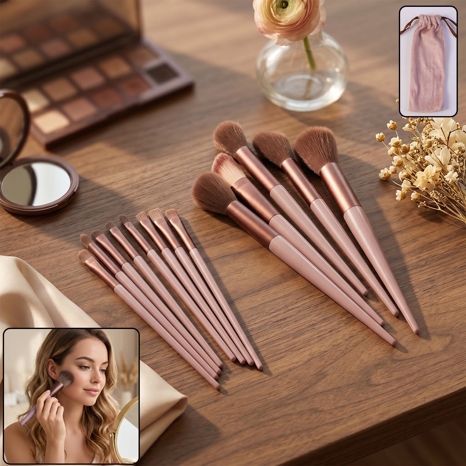 Professional makeup brush set with pouch