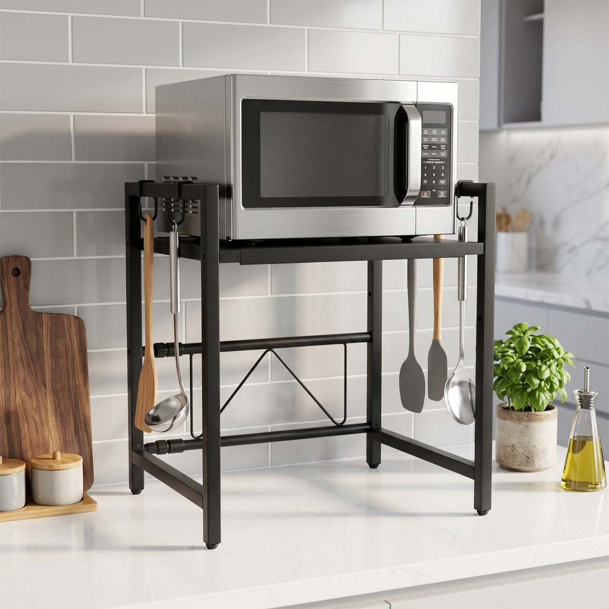 Adjustable Microwave Oven Storage Rack Metal Kitchen Shelf – detail view