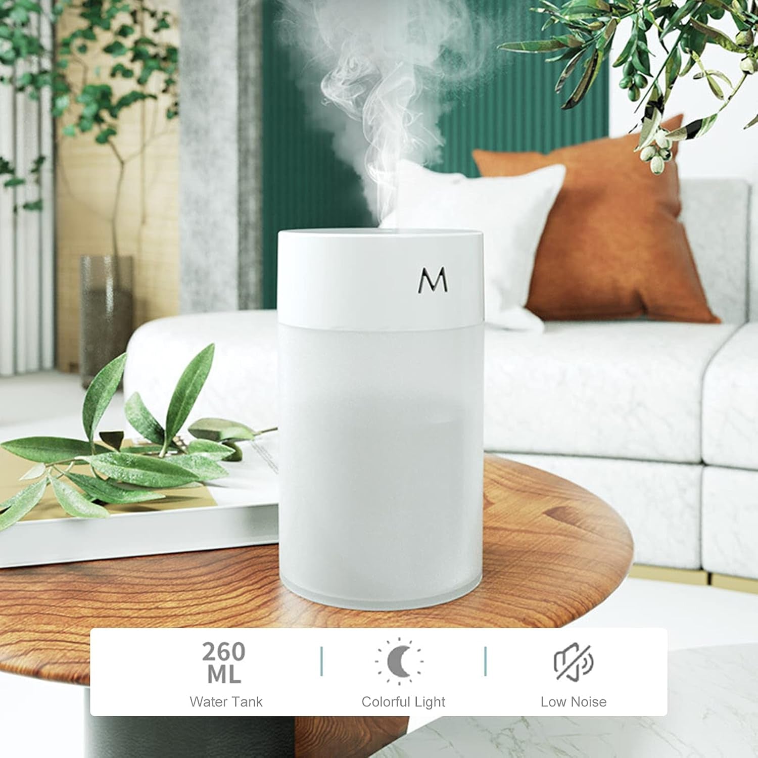 Mini humidifier with soft light and fine mist for fresher air