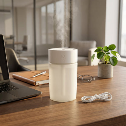 Quiet desktop air humidifier with USB power and mood light