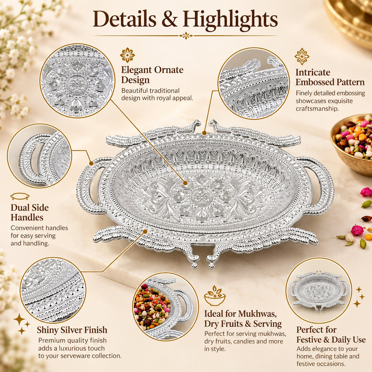 Mukhwas Serving Tray – Elegant Dry Fruit & Candy Plate – view 7