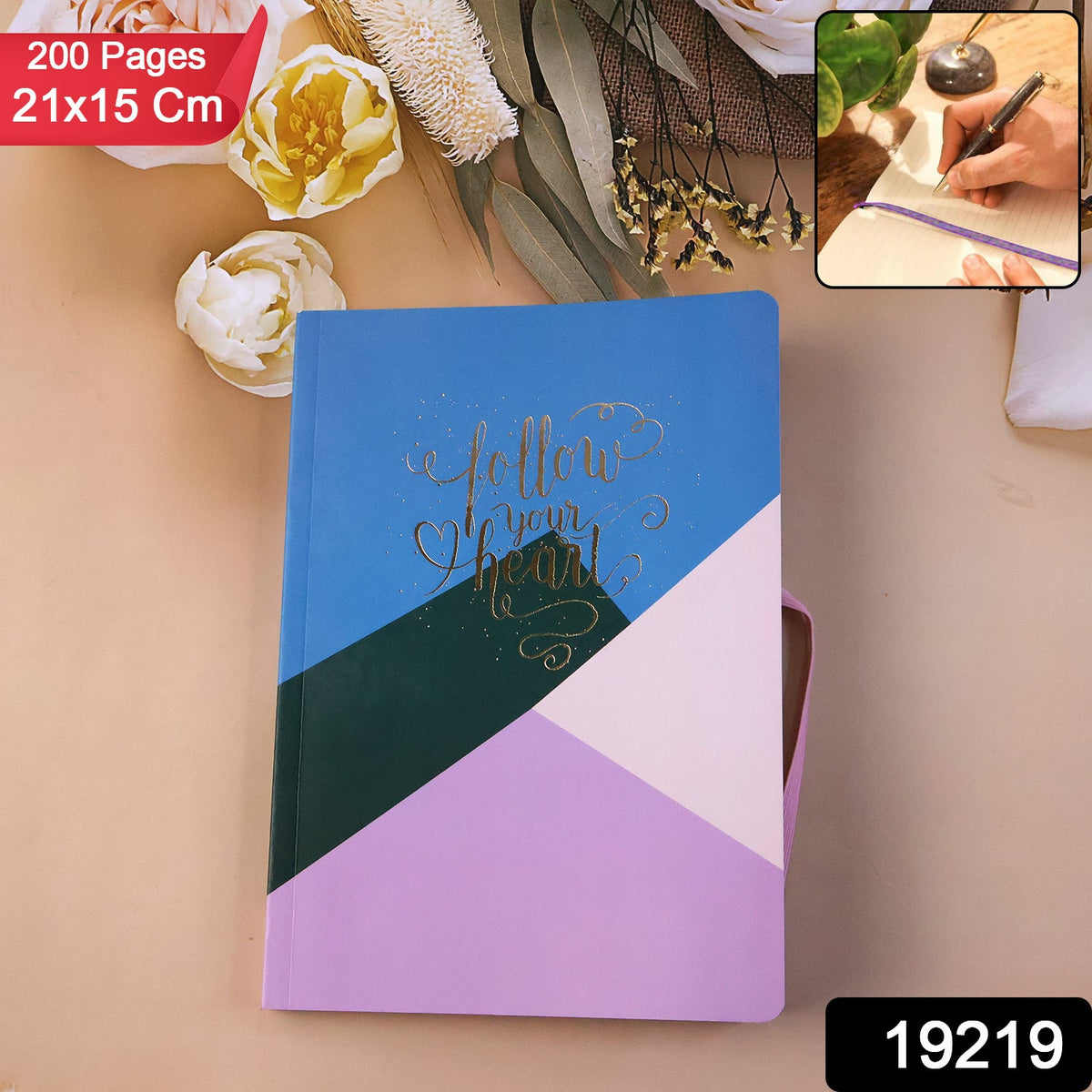 Hardcover Ruled Notebook – 200 Pages with Calendar, 21x15 cm – side view