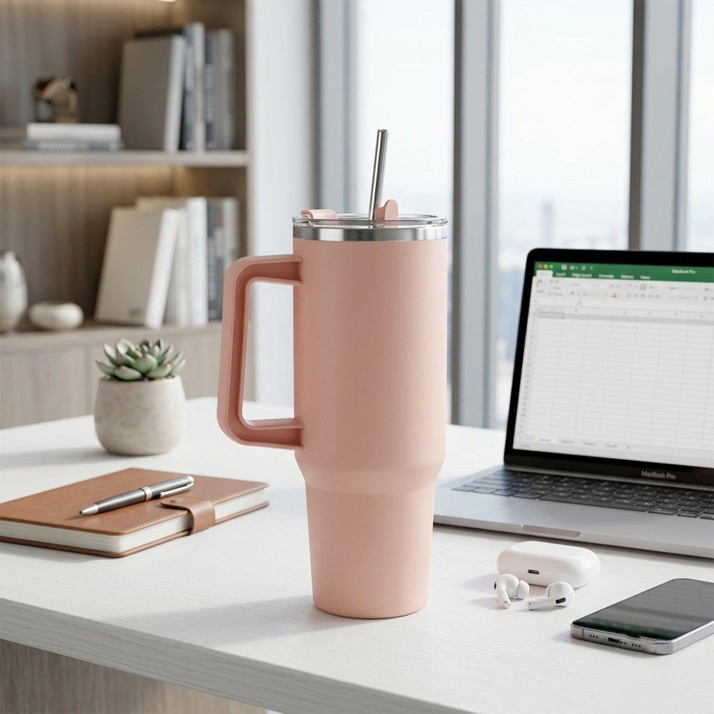 Insulated 1200 ml pink tumbler keeps drinks hot and cold