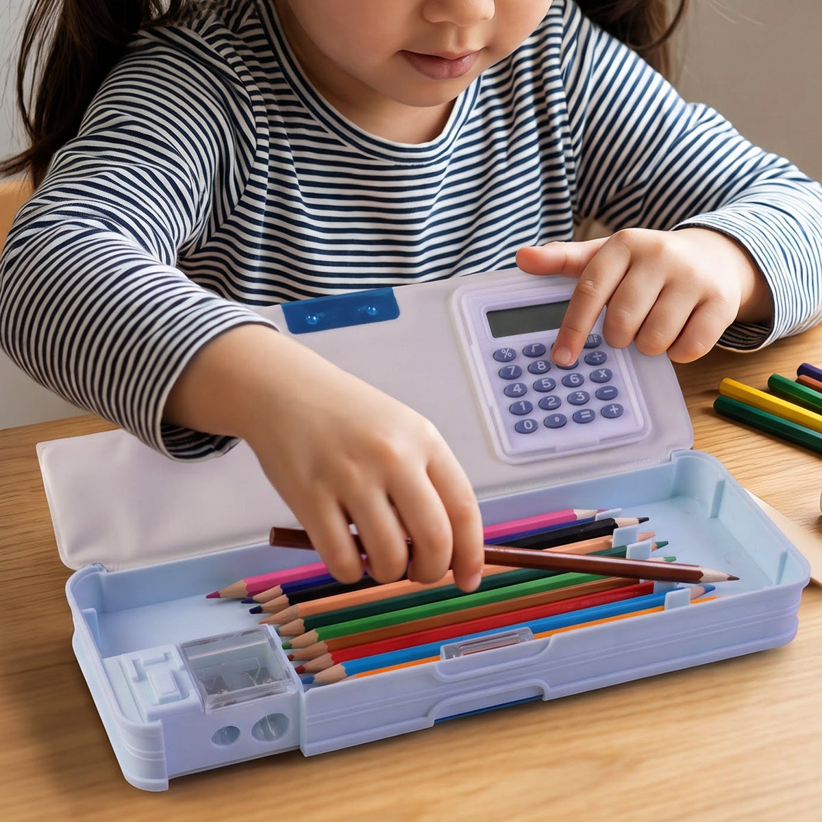 Kids Geometry Box – Multifunction Calculator & Sharpener – detail view