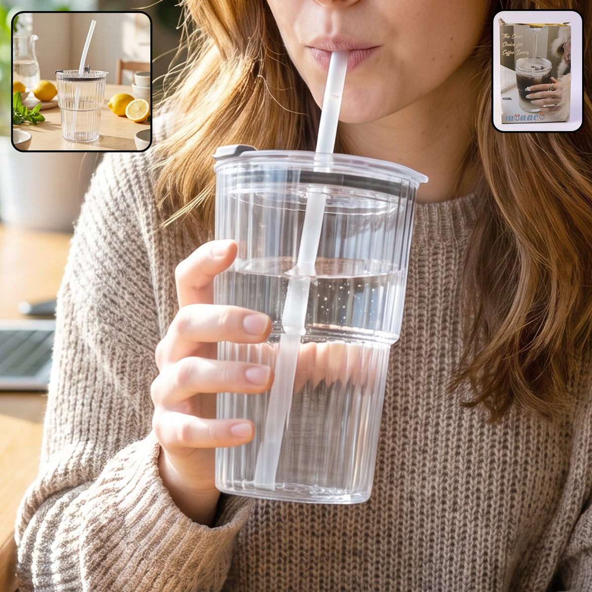 Plastic Tumbler with Lid – 450ml Reusable, Clear