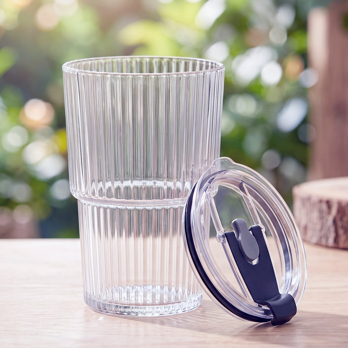 Plastic Tumbler with Lid – 450ml Reusable, Clear – view 8
