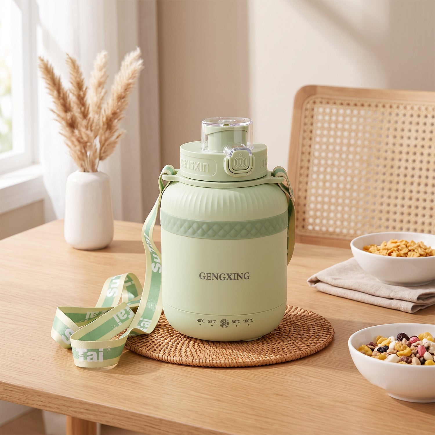 Compact heating cup for boiling water, tea and coffee