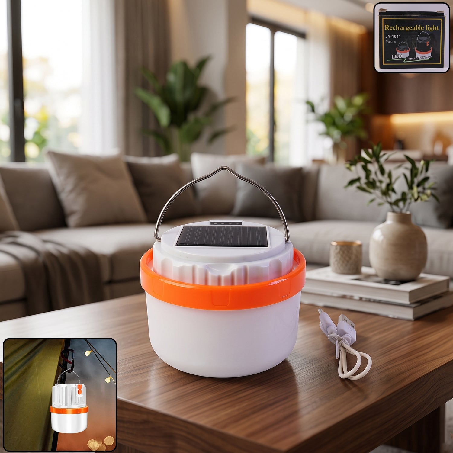 Solar rechargeable LED emergency light and portable camping lantern (1 pc)
