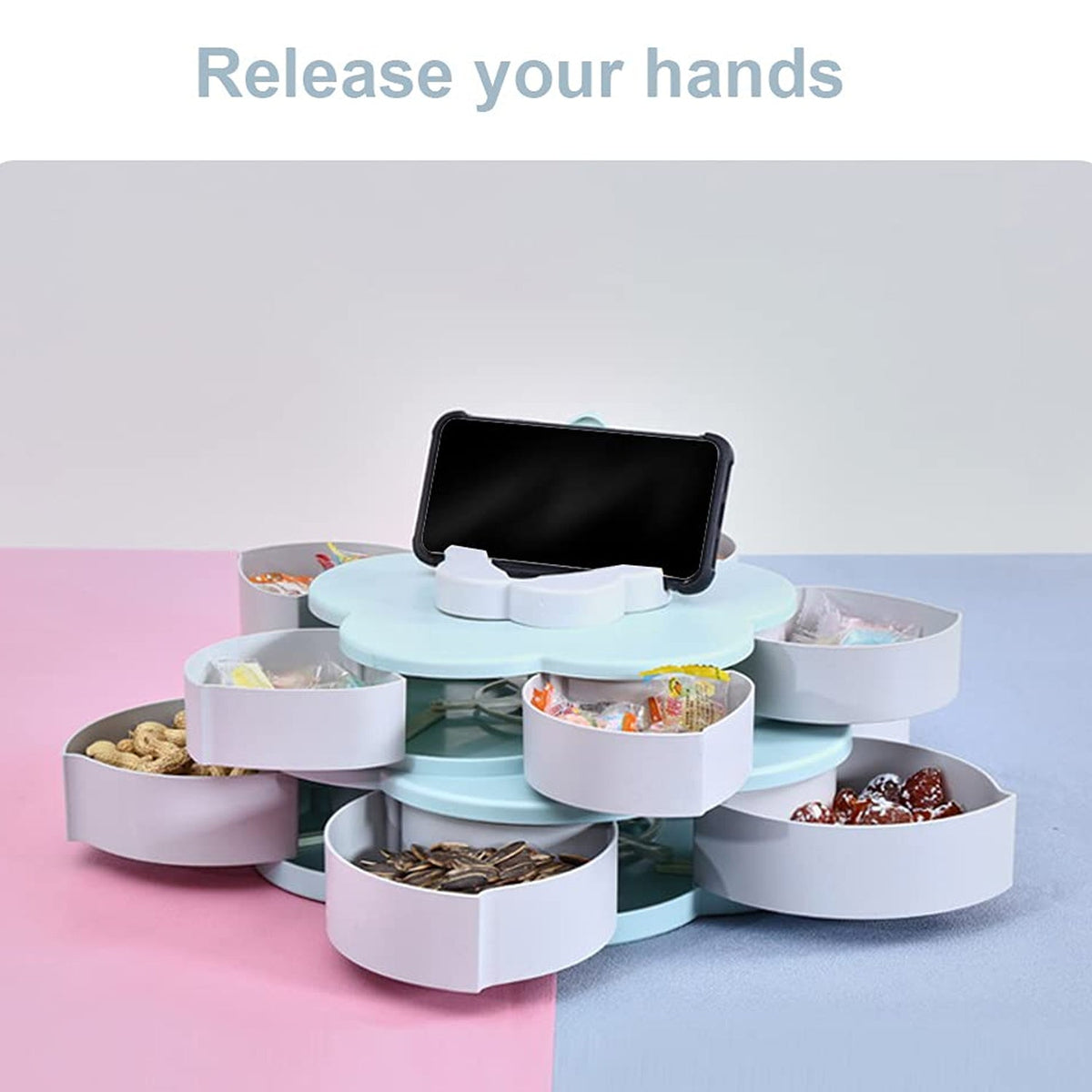 Rotating Candy Dish Flower Shape Multi Section Snack Box – view 7