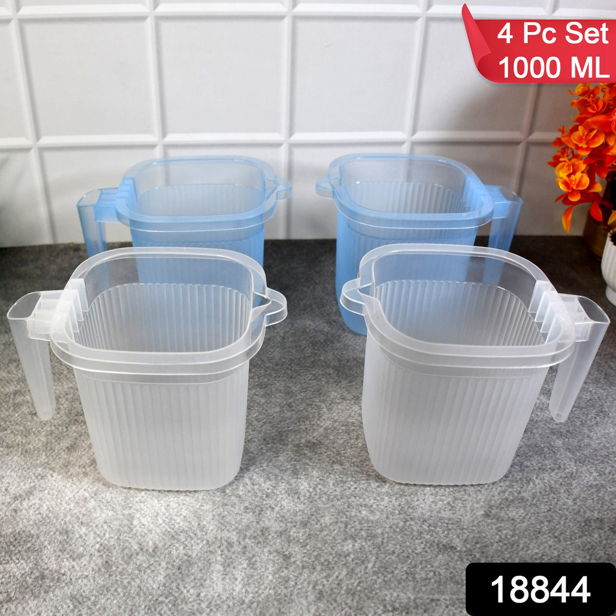 Plastic Bathroom Mugs – Transparent 1000 ml (Set of 4) – side view