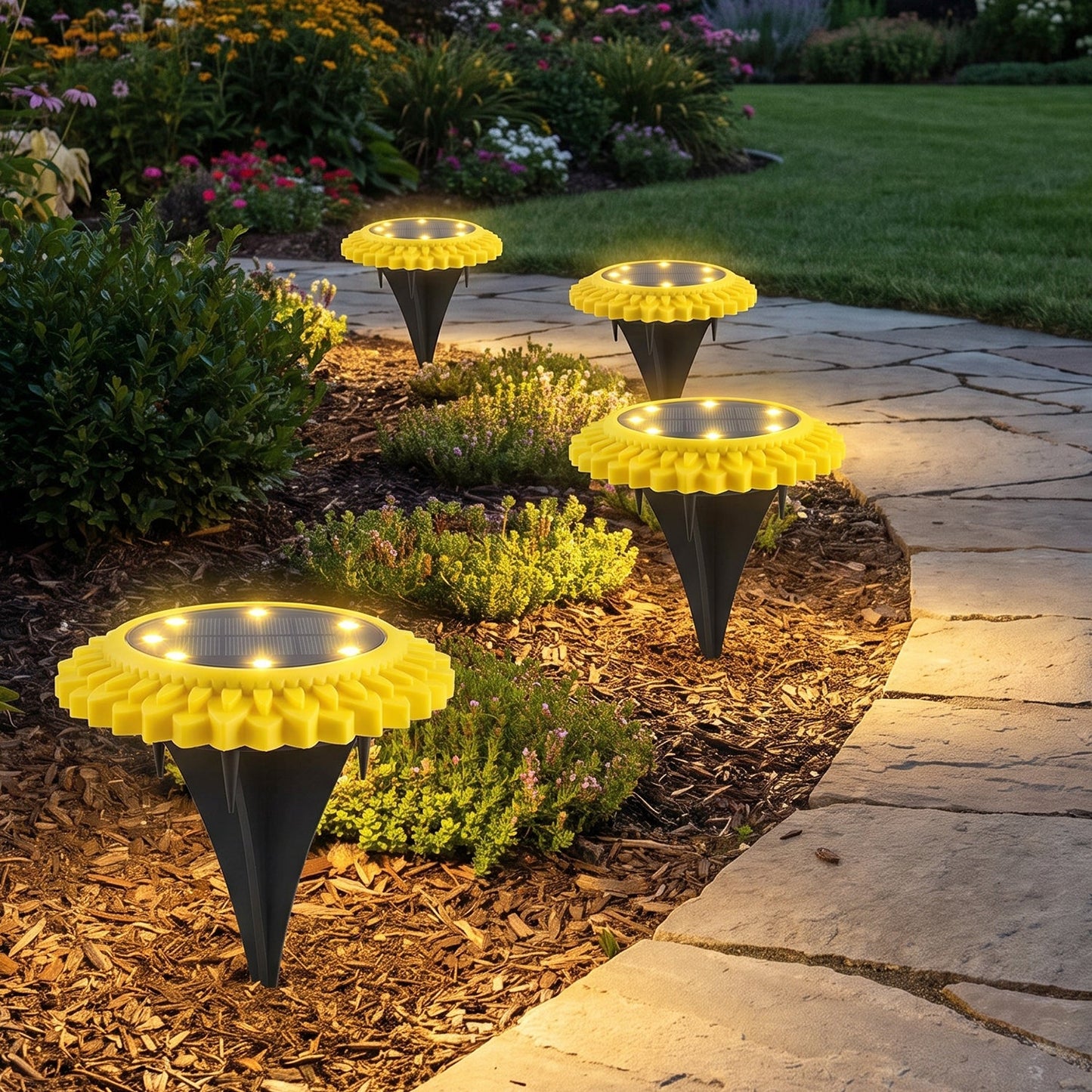 Garden Solar Light 4 Pc Sunflower Waterproof LED Pathway Stake Light (4 Pc Set)