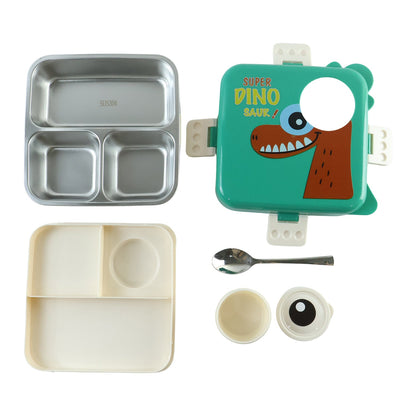 Steel lunch box with compartments for school meals