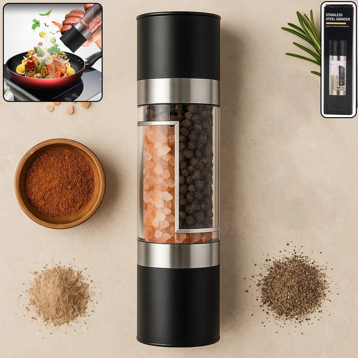 Salt and Pepper Grinder – 2-in-1 Stainless Steel Manual