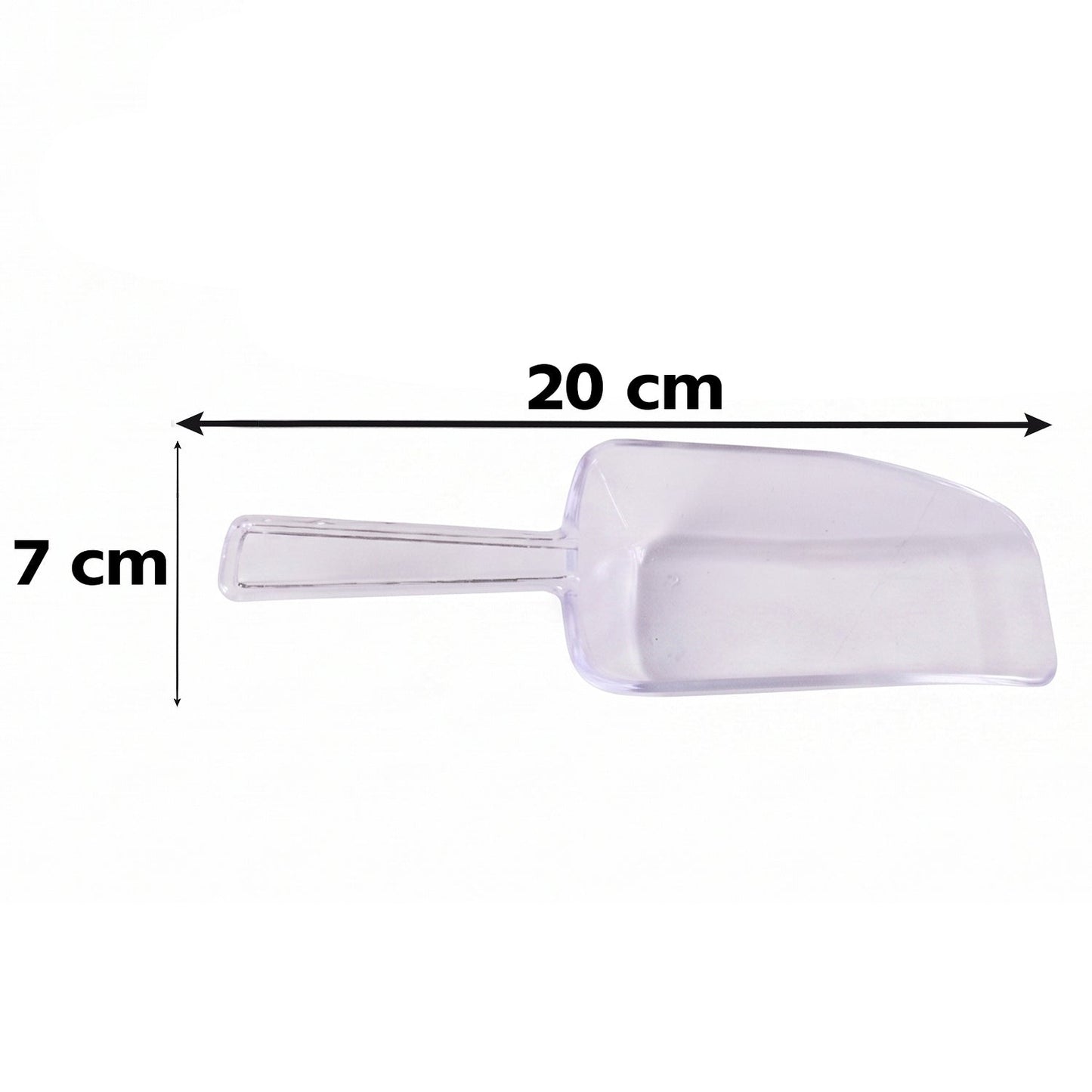 Clear plastic utility scoops for baking and bulk storage