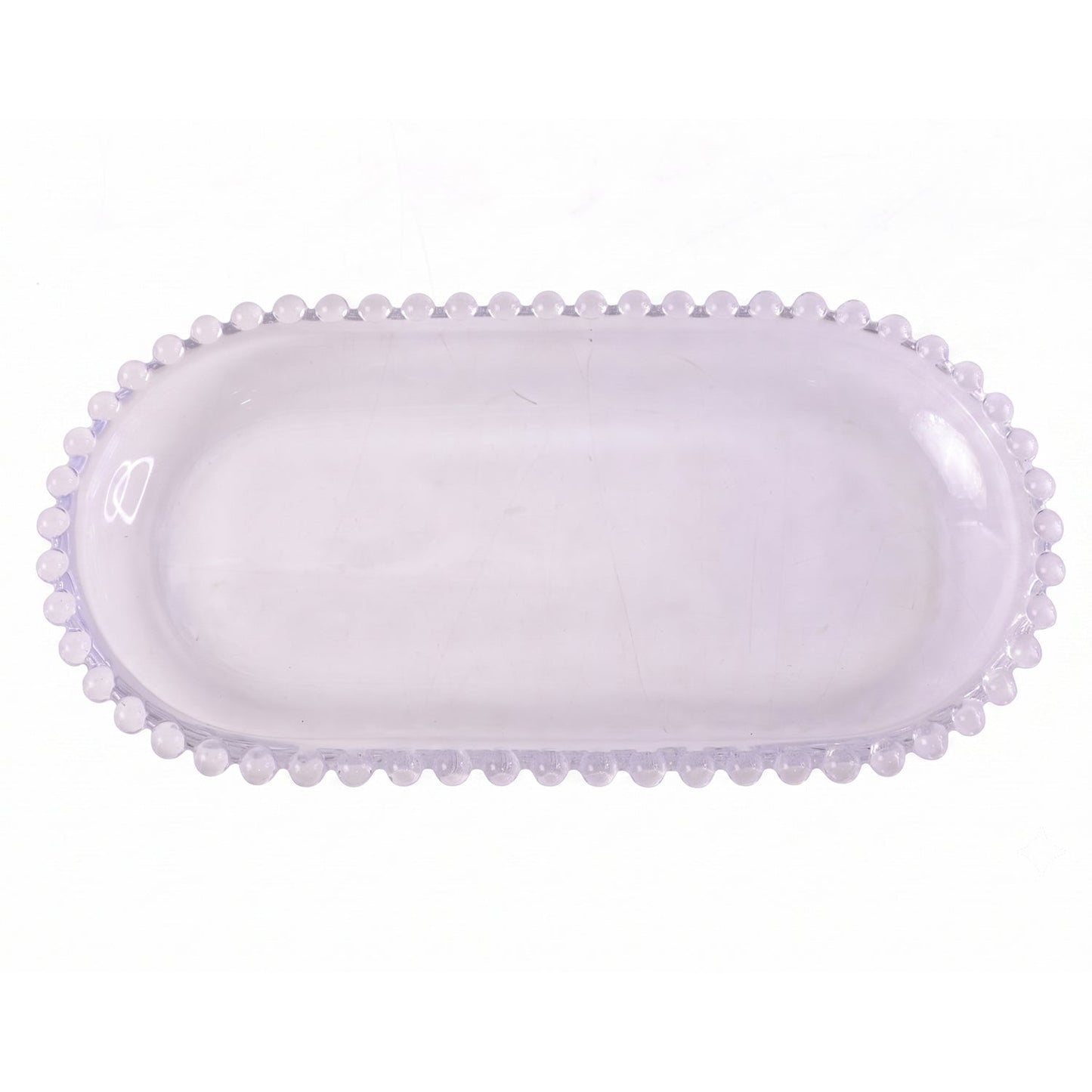 Transparent oval glass tray for serving snacks and sweets