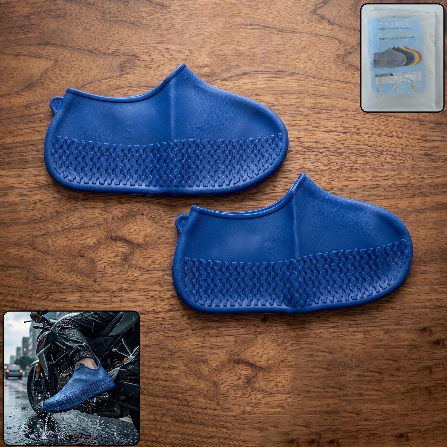 Blue waterproof silicone shoe cover for rain and outdoor protection