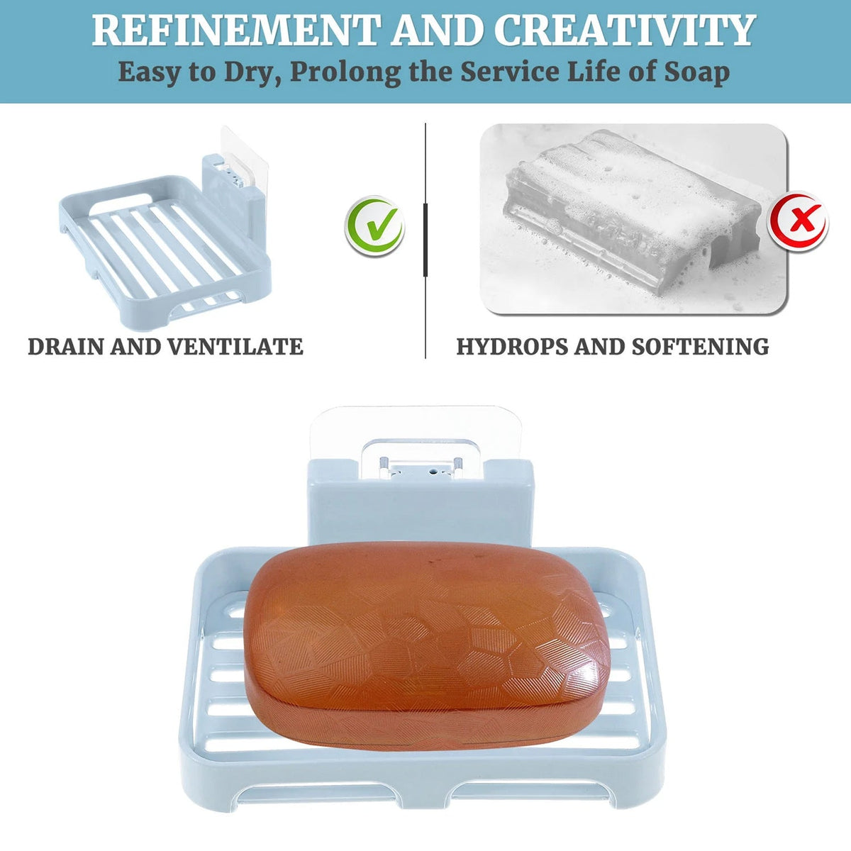 Plastic Soap Dish with Drain Slots – Self-Adhesive Wall – detail view