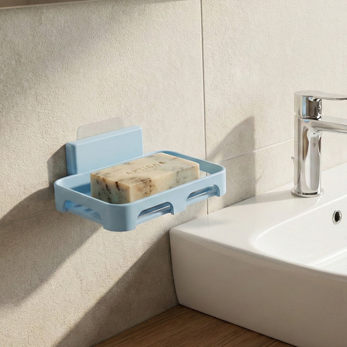 Plastic Soap Dish with Drain Slots – Self-Adhesive Wall – view 7