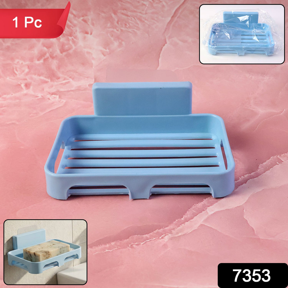 Plastic Soap Dish with Drain Slots – Self-Adhesive Wall – close-up