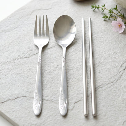 Stainless steel fork, spoon and chopsticks set for travel and office