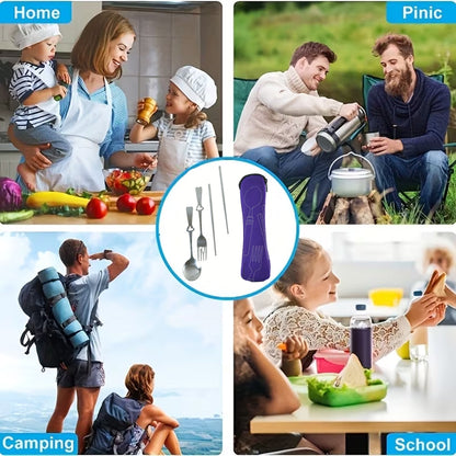 Travel dining set with fork, spoon and chopsticks in a case