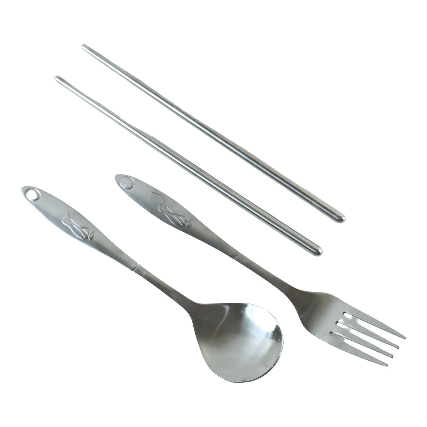 Eco friendly reusable cutlery set with spoon, fork and chopsticks