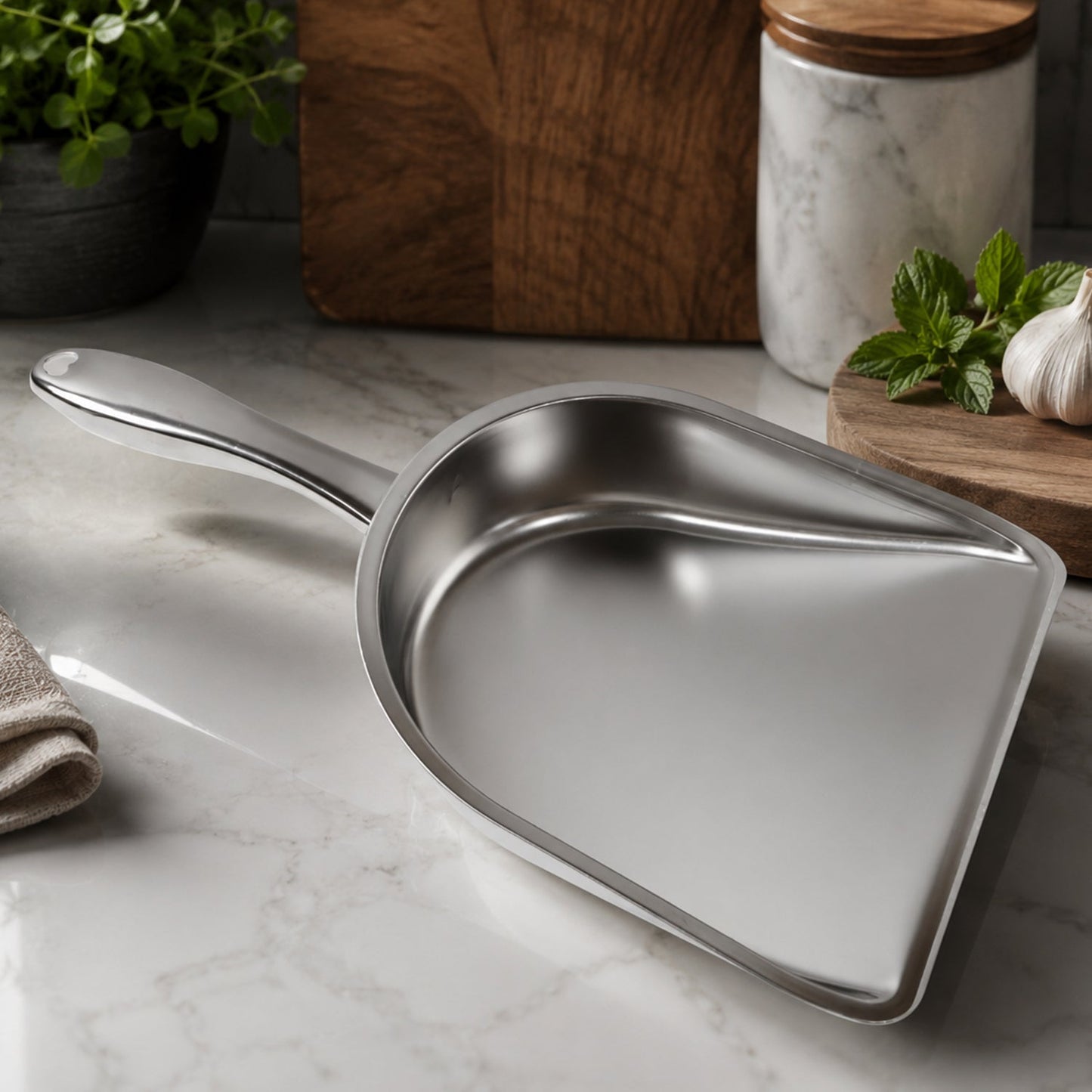 Steel dustpan feature view