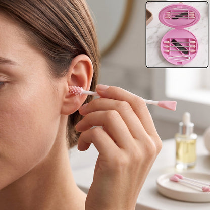 Flexible silicone ear buds with case for easy cleaning
