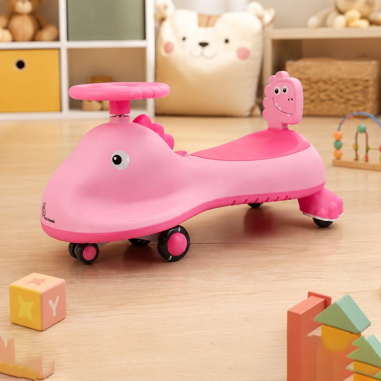 Ride on twist swing car with music and pink shark styling