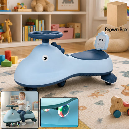 Kids swing car ride on toy with music, blue shark design magic twist car (1 pc)