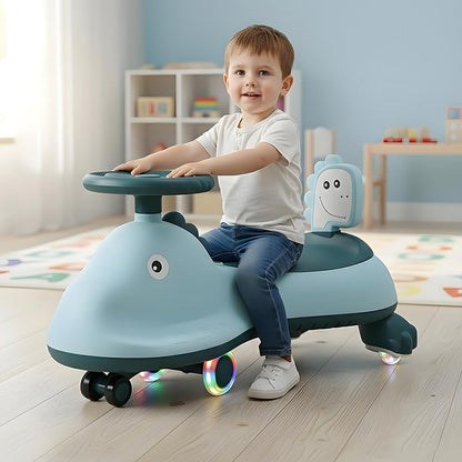 Magic twist swing car with blue shark design and steering