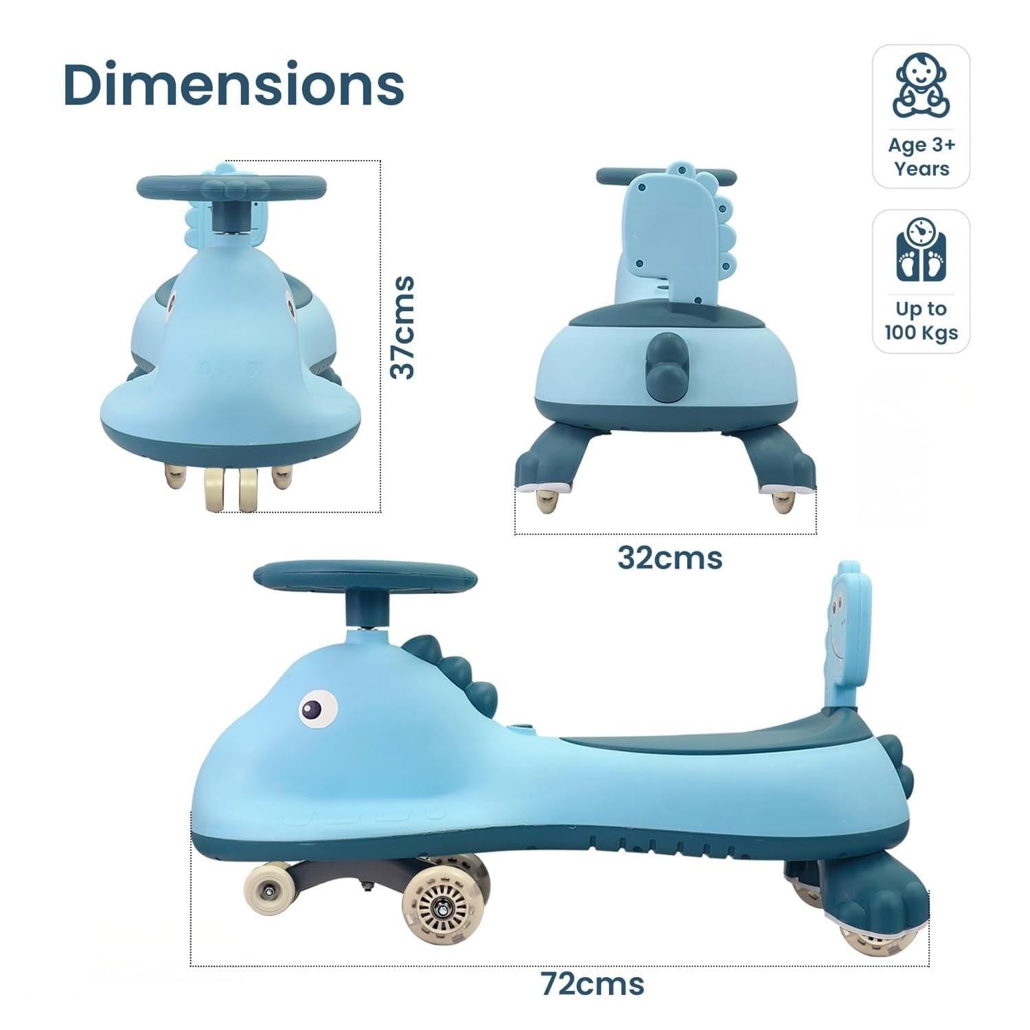 Musical swing car ride on for toddlers with easy steering