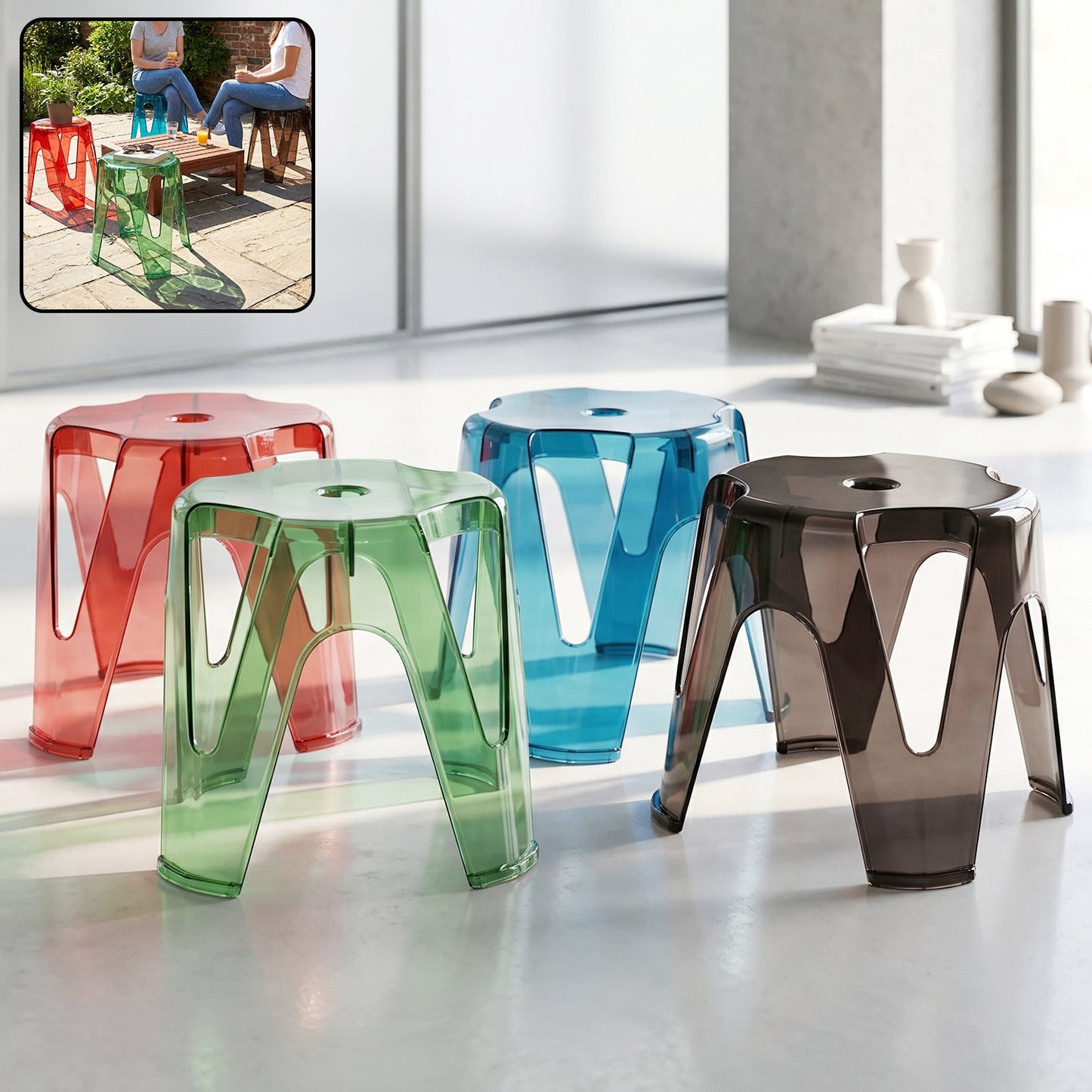 Transparent plastic stool set 4pc stackable