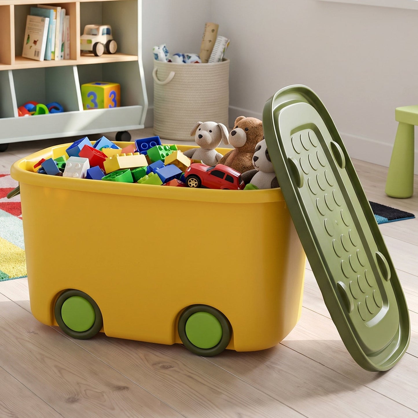 Portable storage container with lid for kids toys and gear