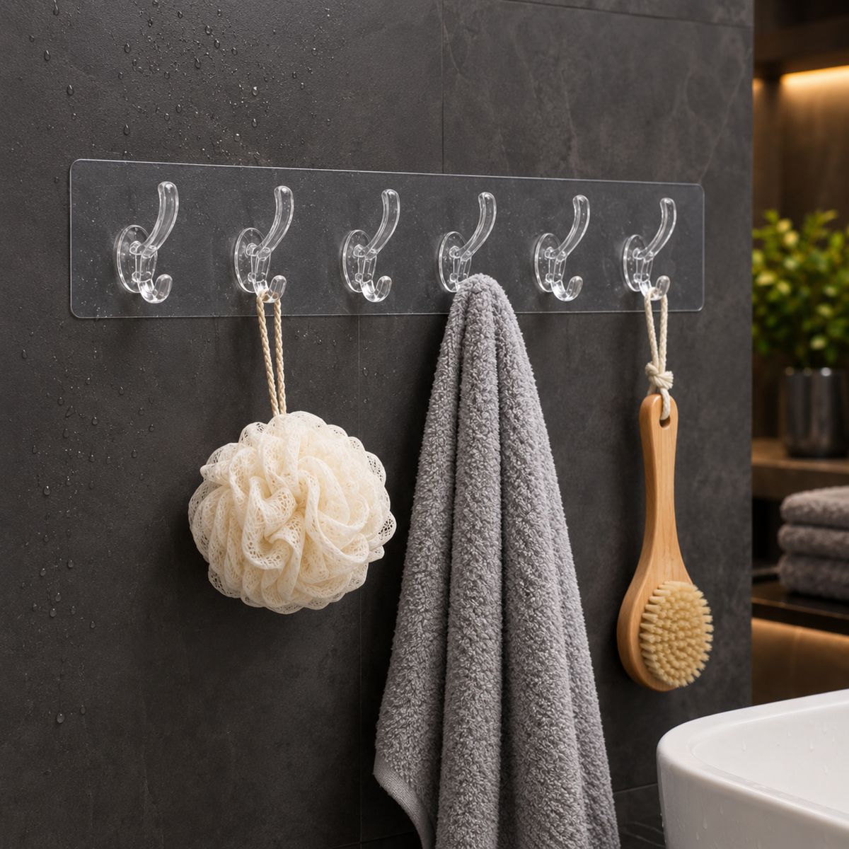 Wall Hook Rail – Heavy Duty 6-Pin Transparent Golden