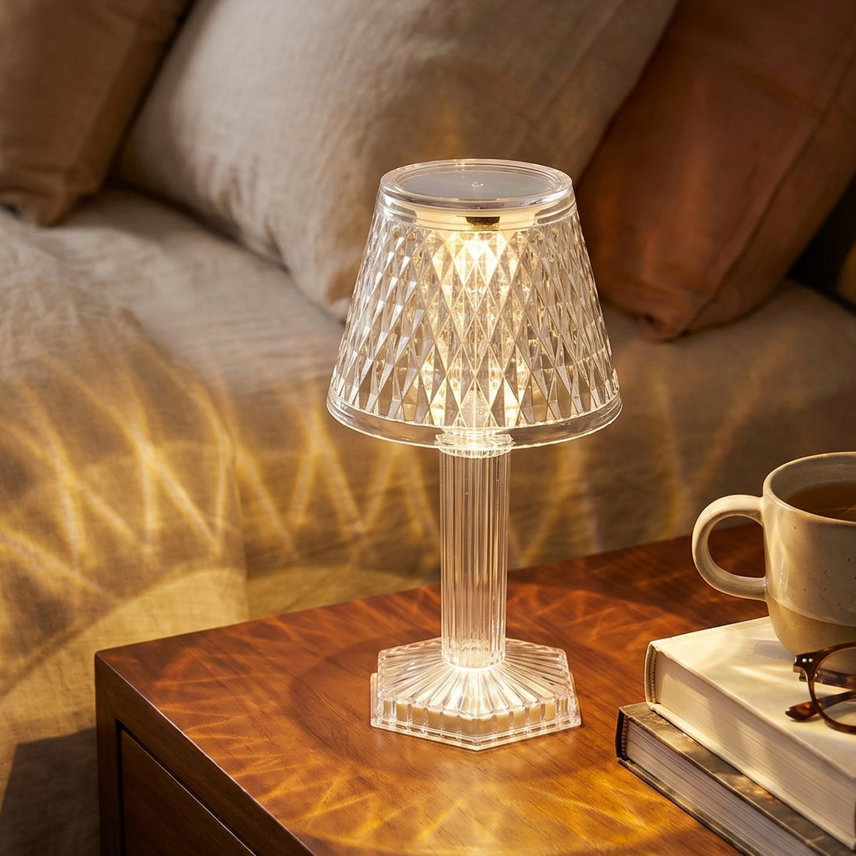 Crystal Table Lamp – Cup Shape LED Bedside Light – detail view