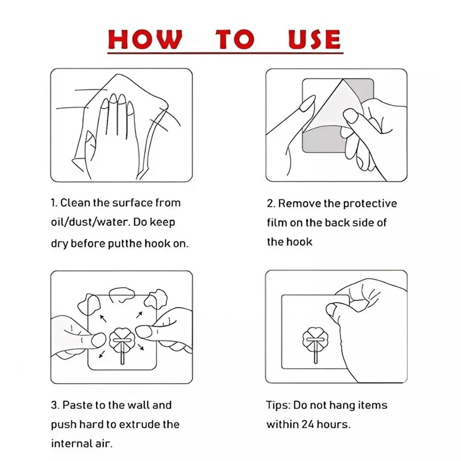 No drill plastic hook for kitchen, bathroom and bedroom walls