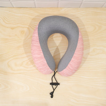 Lightweight pink and grey U shaped pillow for restful travel