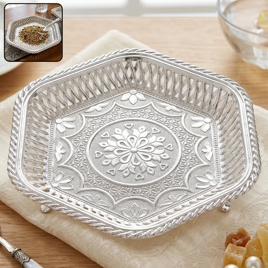 Decorative Silver Serving Tray – Traditional Embossed