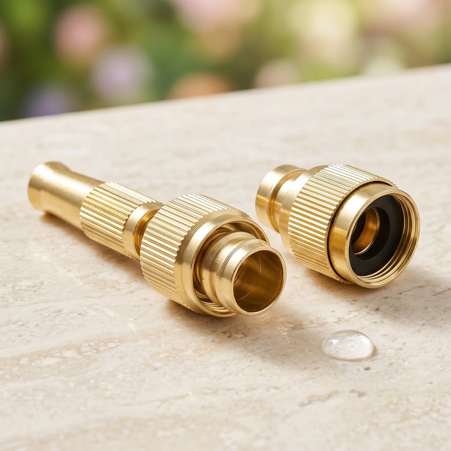Golden Brass Garden Hose Water Nozzle Spray Gun with Quick Connect Tap Adapter (1 Set) view 7