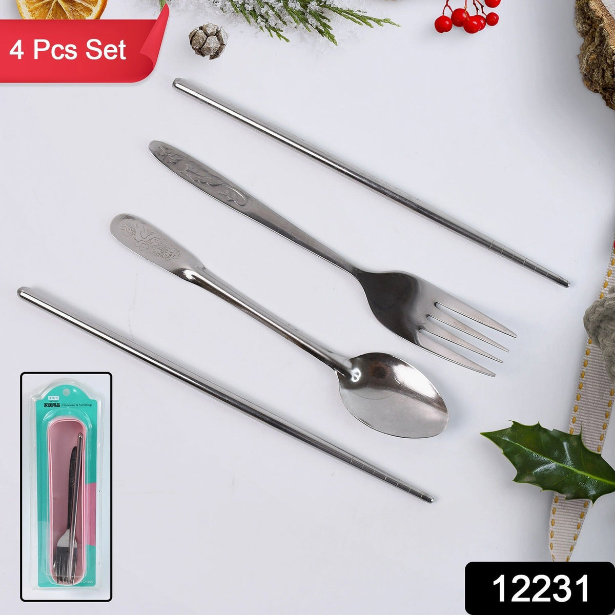Portable Stainless Steel Cutlery set – Durable 4-Pc Travel – side view