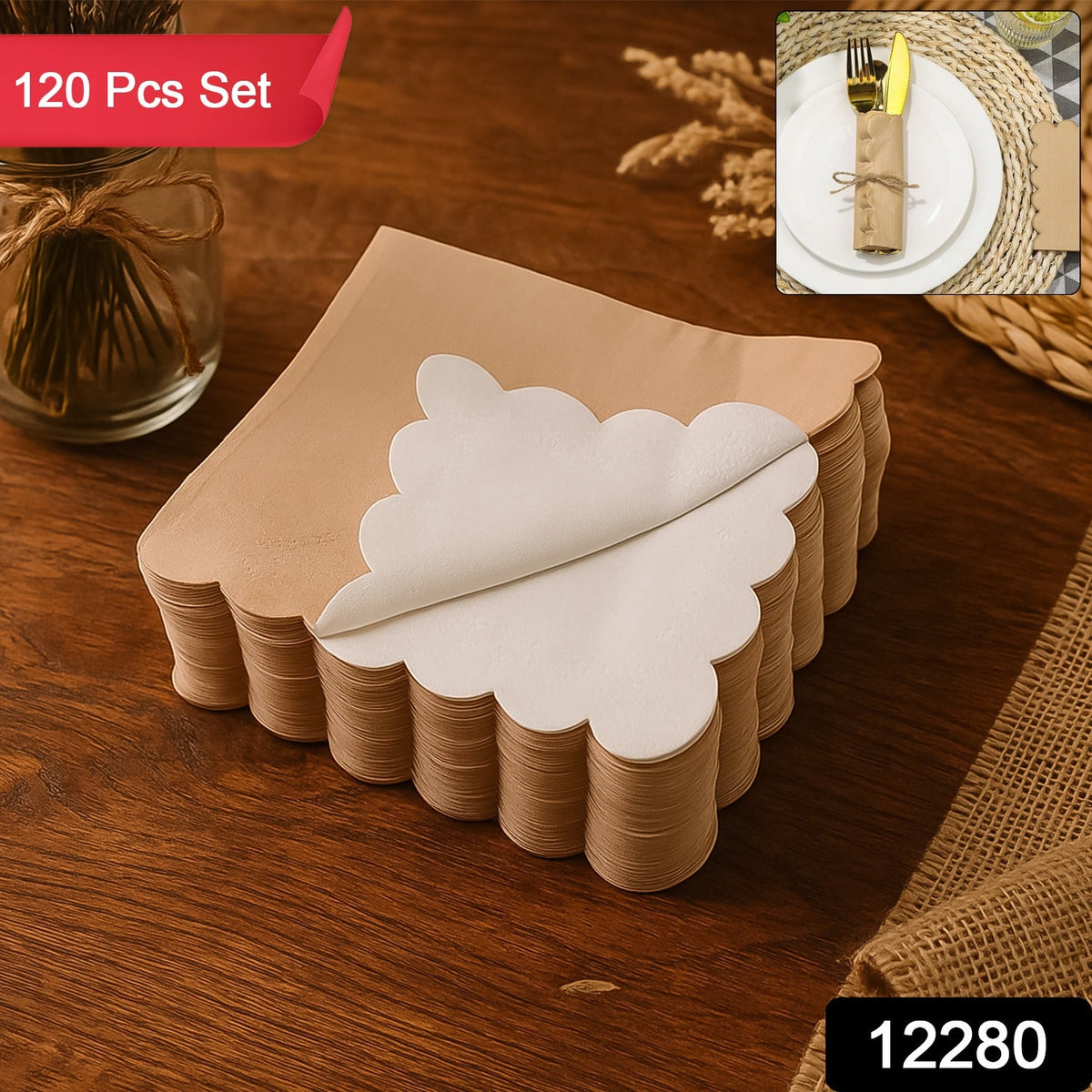 Scalloped Edge Tissue Napkins – Elegant 120 pc 2-Ply set – side view