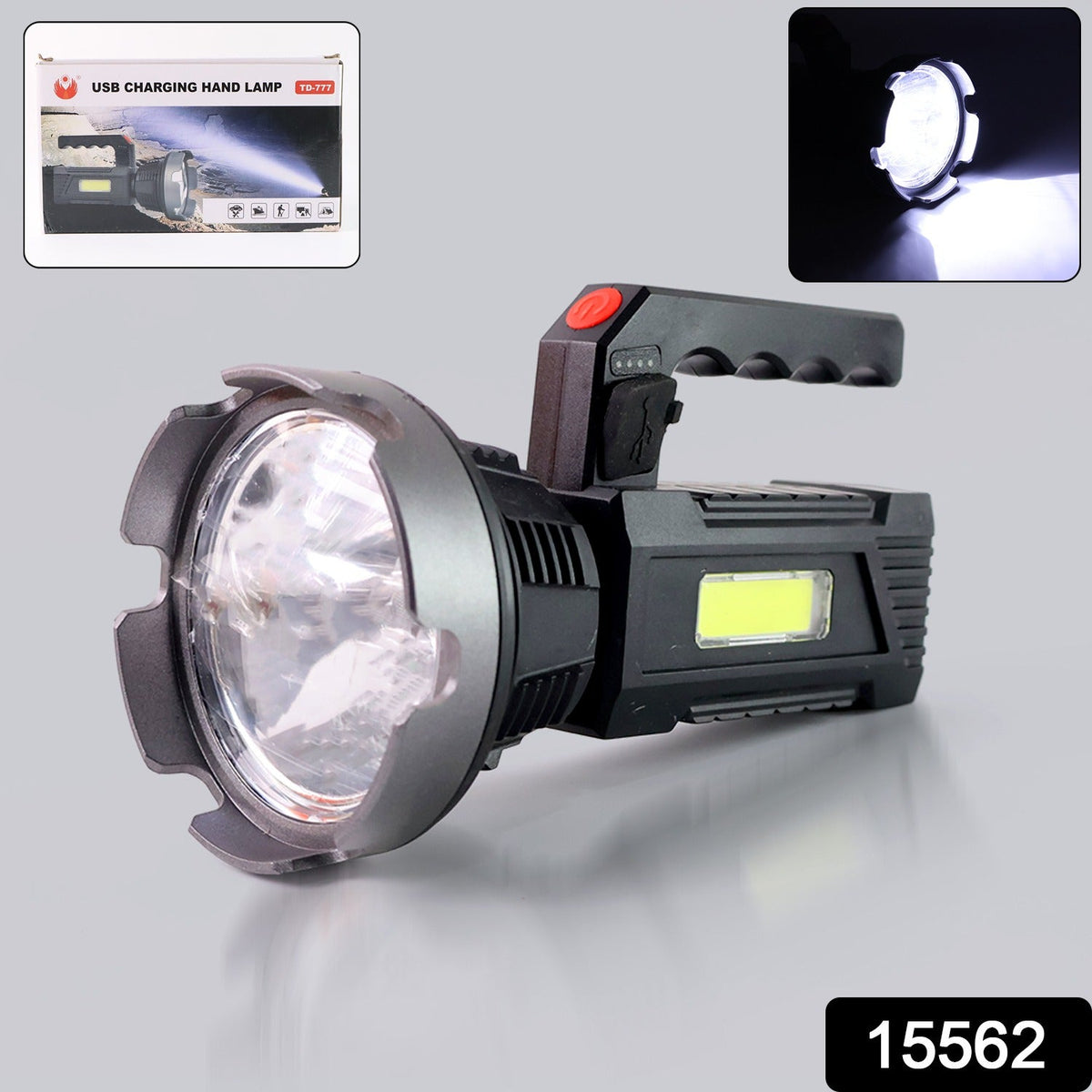 Rechargeable USB LED Hand Torch – Dual Light & Durable – side view